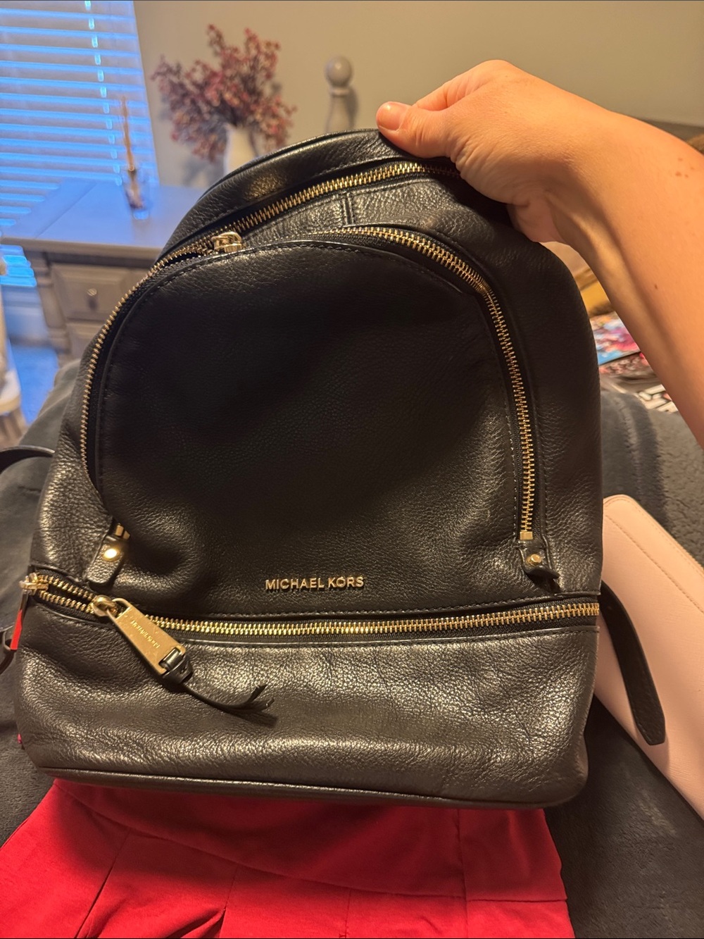 Michael Kors Black Leather Backpack with Gold Hardware Accents